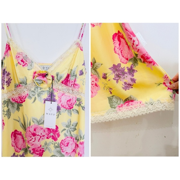 Wayf Floral Yellow midi  Dress NEW - Picture 13 of 16